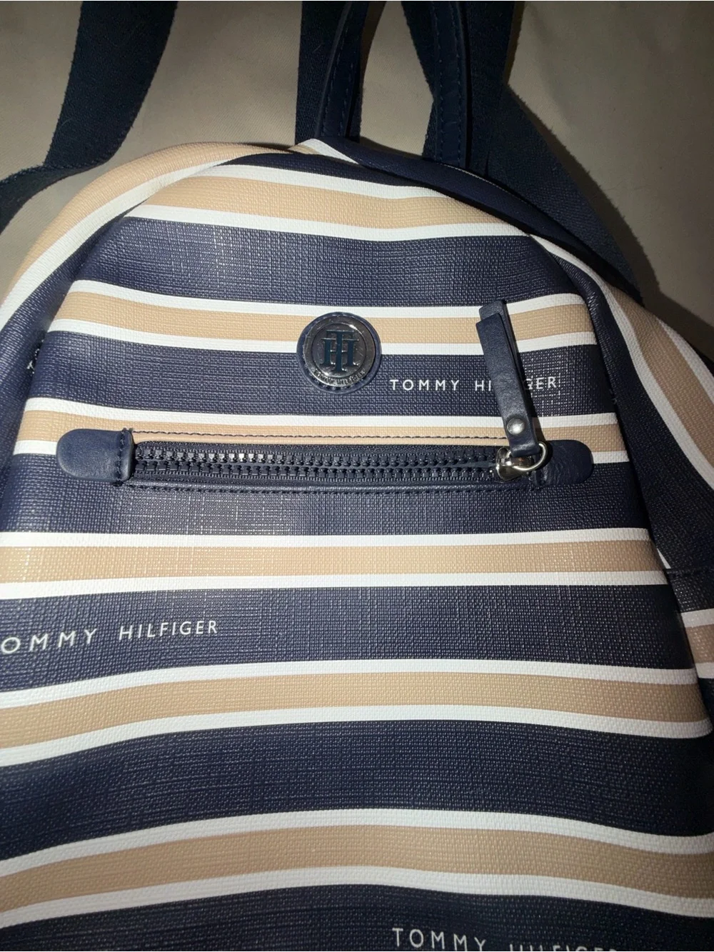 Tommy Hilfiger Navy, Beige & White Striped Mini Backpack